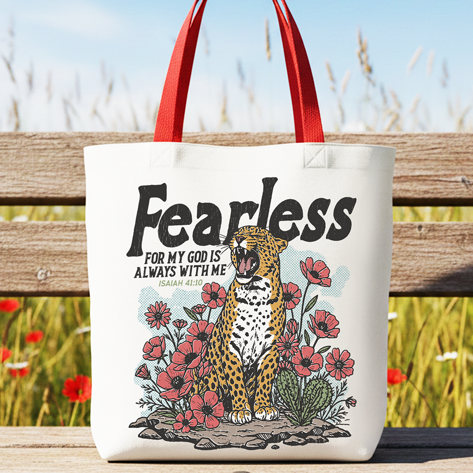 Vintage Fearless Leopard Christian Canvas Tote Bag