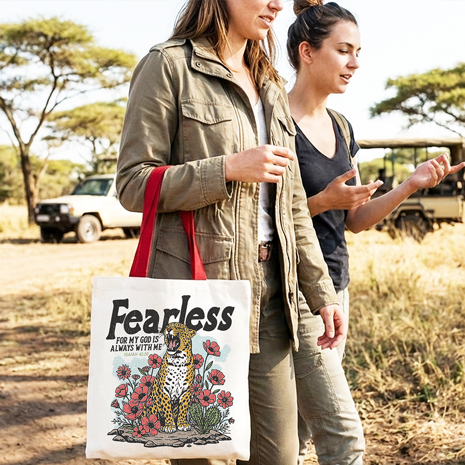 Vintage Fearless Leopard Christian Canvas Tote Bag