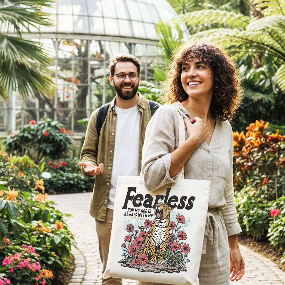 Vintage Fearless Leopard Christian Canvas Tote Bag