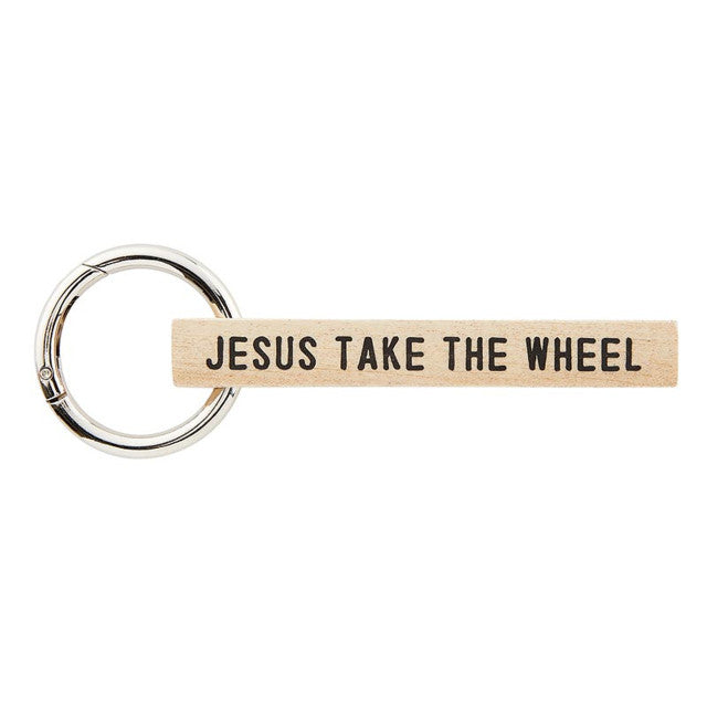 Jesus Take The Wheel Wood Keychain