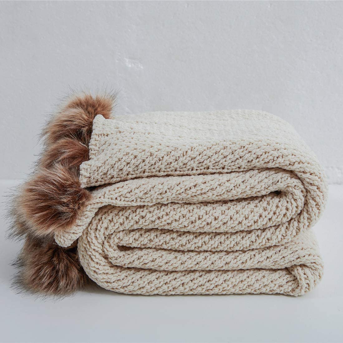 In the Stillness Chenille Throw with Pom Poms