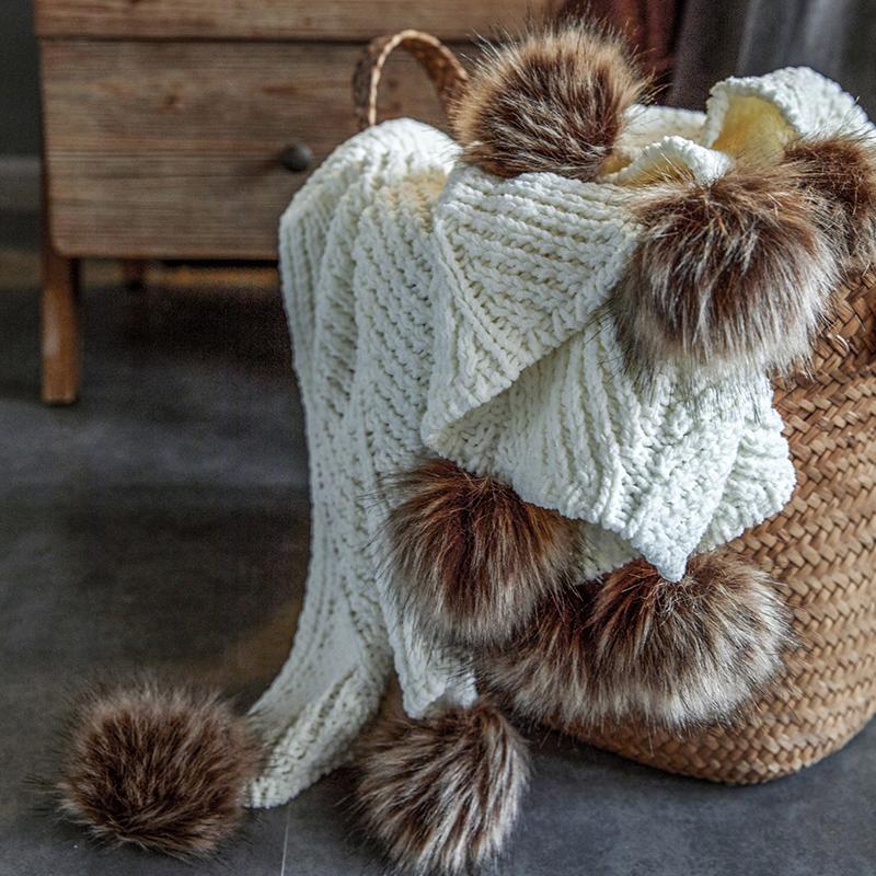 In the Stillness Chenille Throw with Pom Poms
