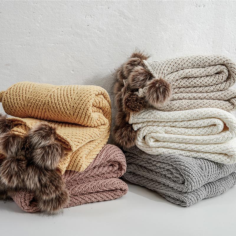 In the Stillness Chenille Throw with Pom Poms