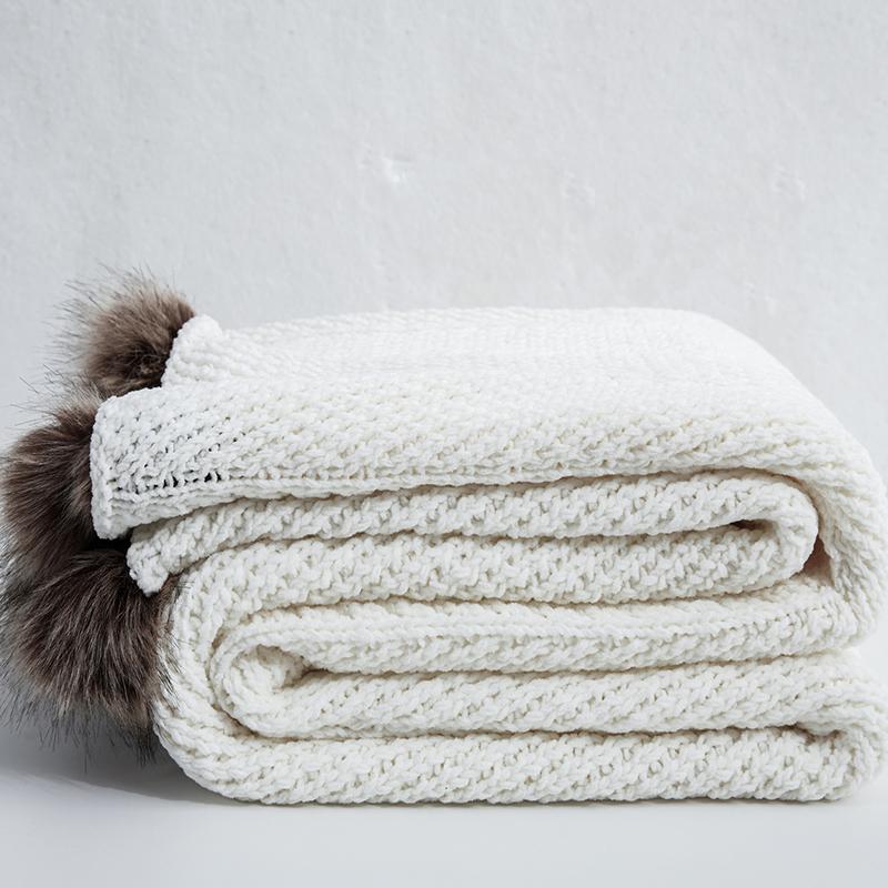 In the Stillness Chenille Throw with Pom Poms